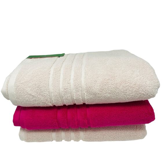 Kate Spade New York Hot Pink Fuchsia Light Pink Cotton Bath Towels Set of Three - Picture 1 of 12